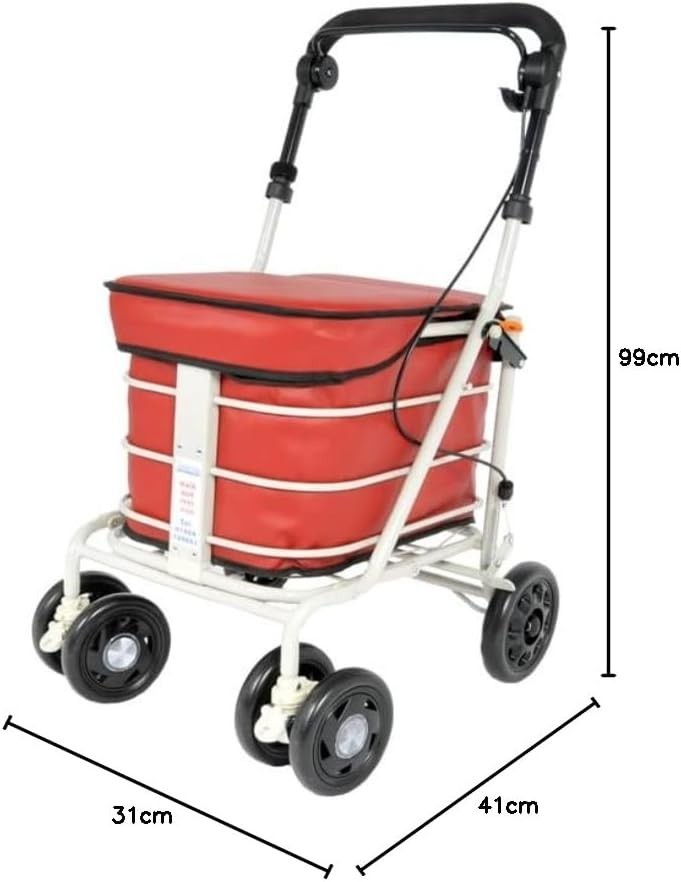 Shopping Trolley with Seat 25 Stone Swivel Wheels Compact Red