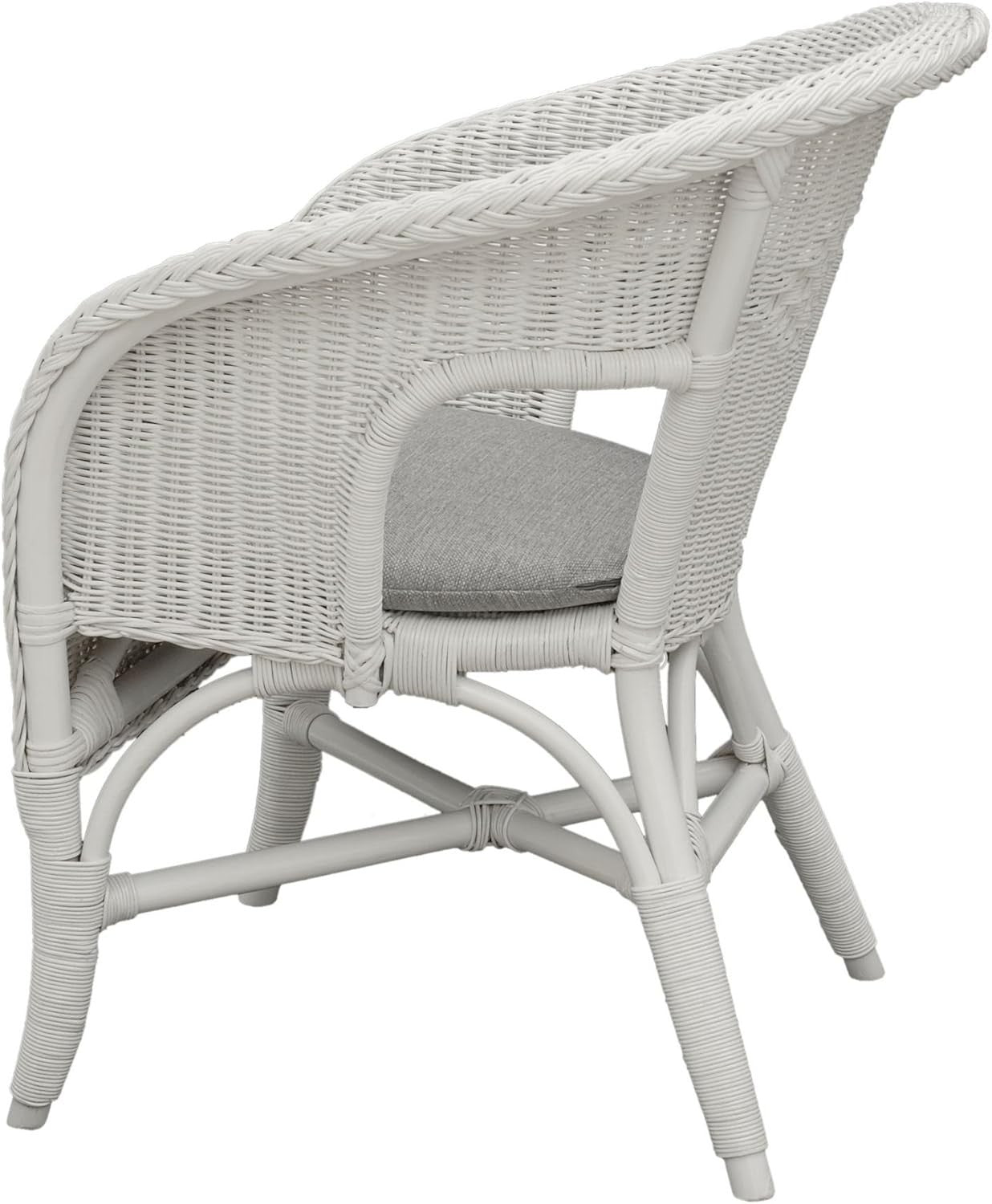 White Rattan Armchair with Cushion Stacking Wicker Lounge Chair Indoor Outdoor
