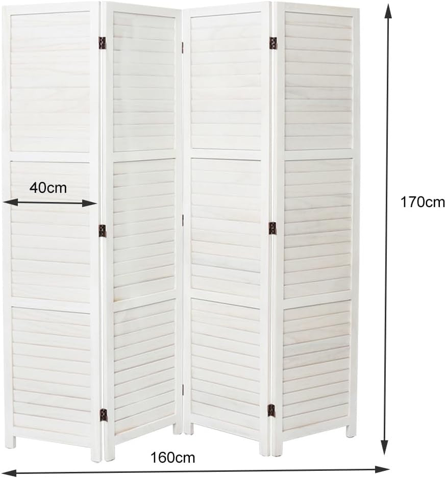 White 4 Panel Wooden Folding Room Divider Privacy Screen for Home Office 170cm
