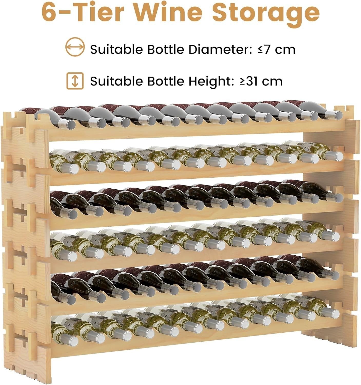 Large Wooden Wine Rack 72 Bottle Storage Shelf | Freestanding Stackable Pine