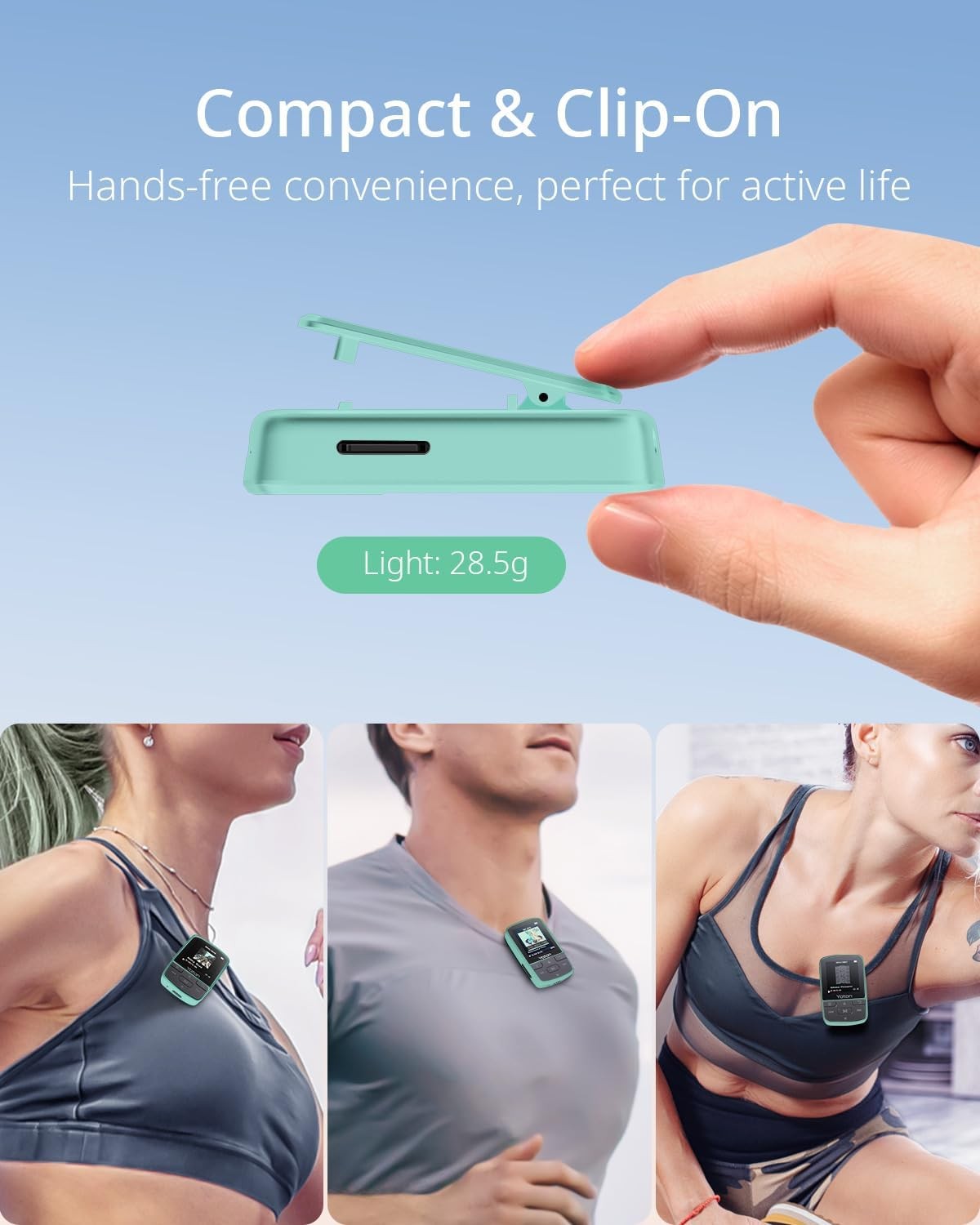 64GB MP3 Player Bluetooth 5.2 HiFi Mini Clip FM Radio Green