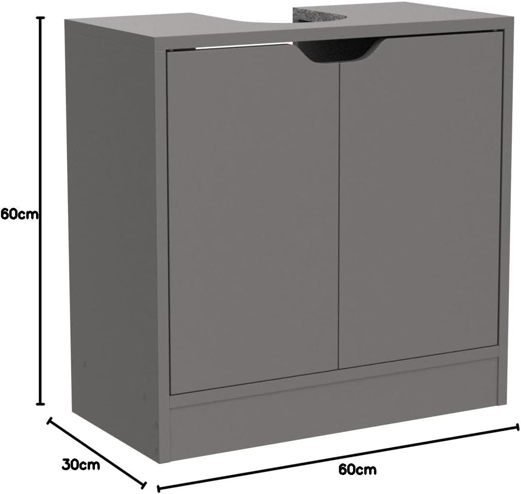 Modern Grey Bathroom Sink Cabinet – Under Basin Cupboard Storage Unit