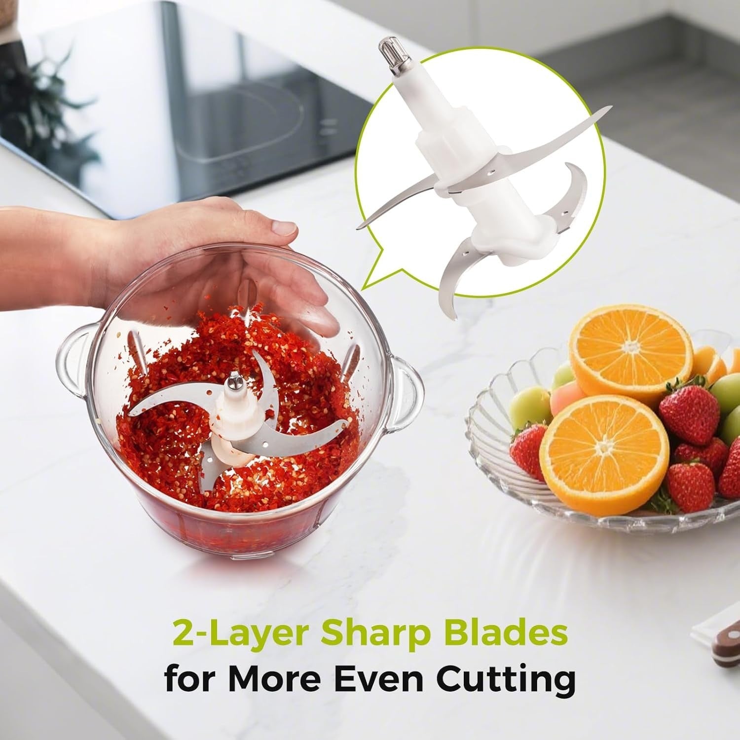 500W Food Processor Chopper 1.8L Glass 2L Steel Bowl Dual Blade