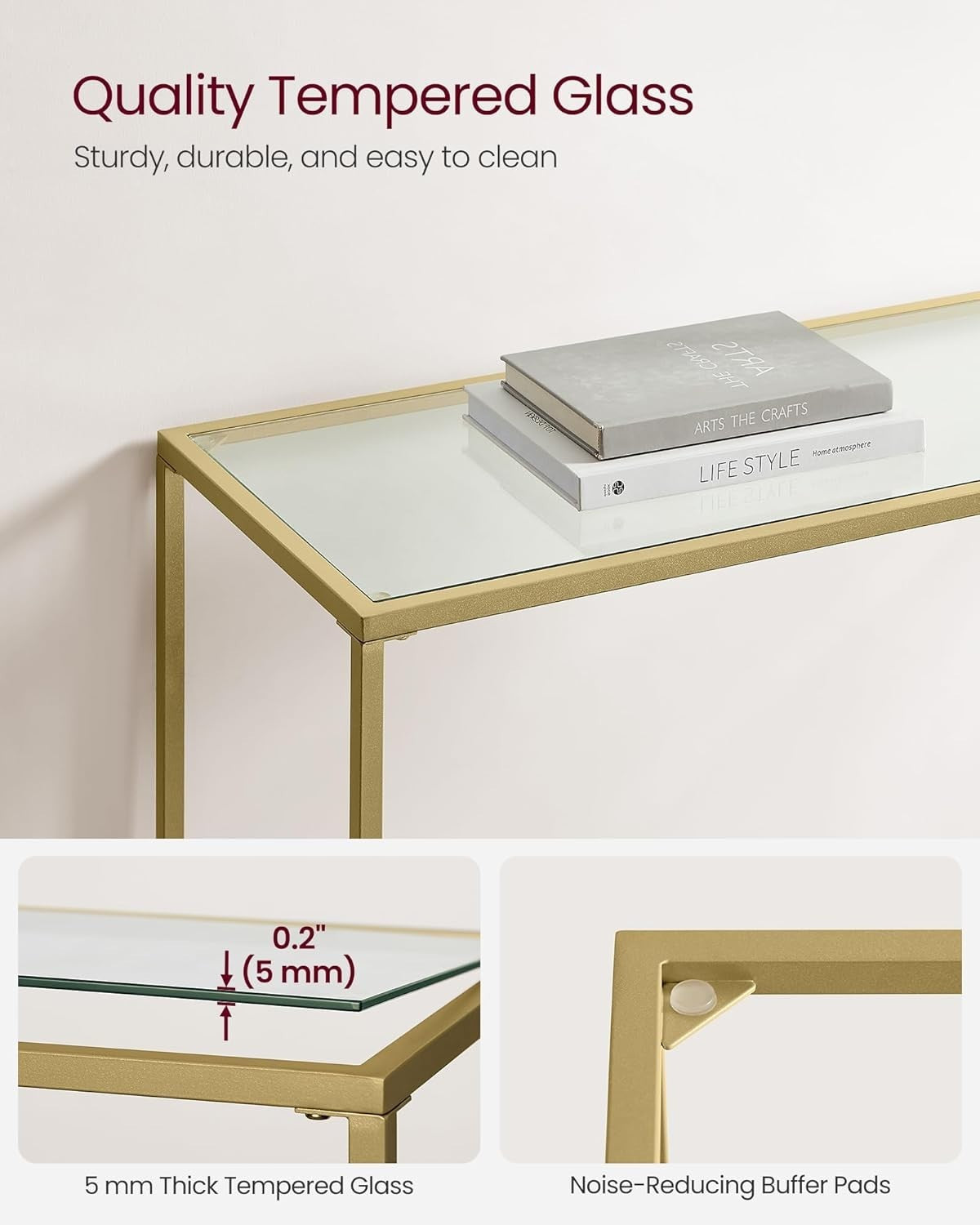 Gold Console Table Tempered Glass Top | Slim 100x35.5x80cm Metal Frame Hallway