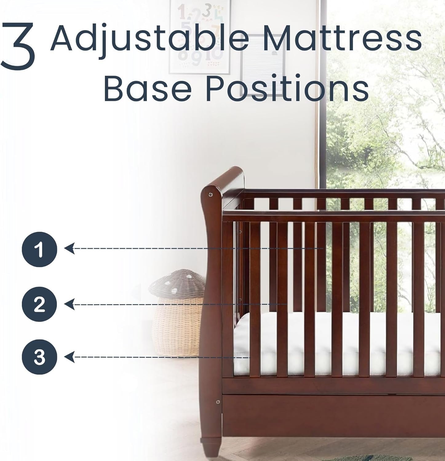 Baby Cot Bed Convertible Toddler Day Bed Adjustable Height w/o Mattress Brown