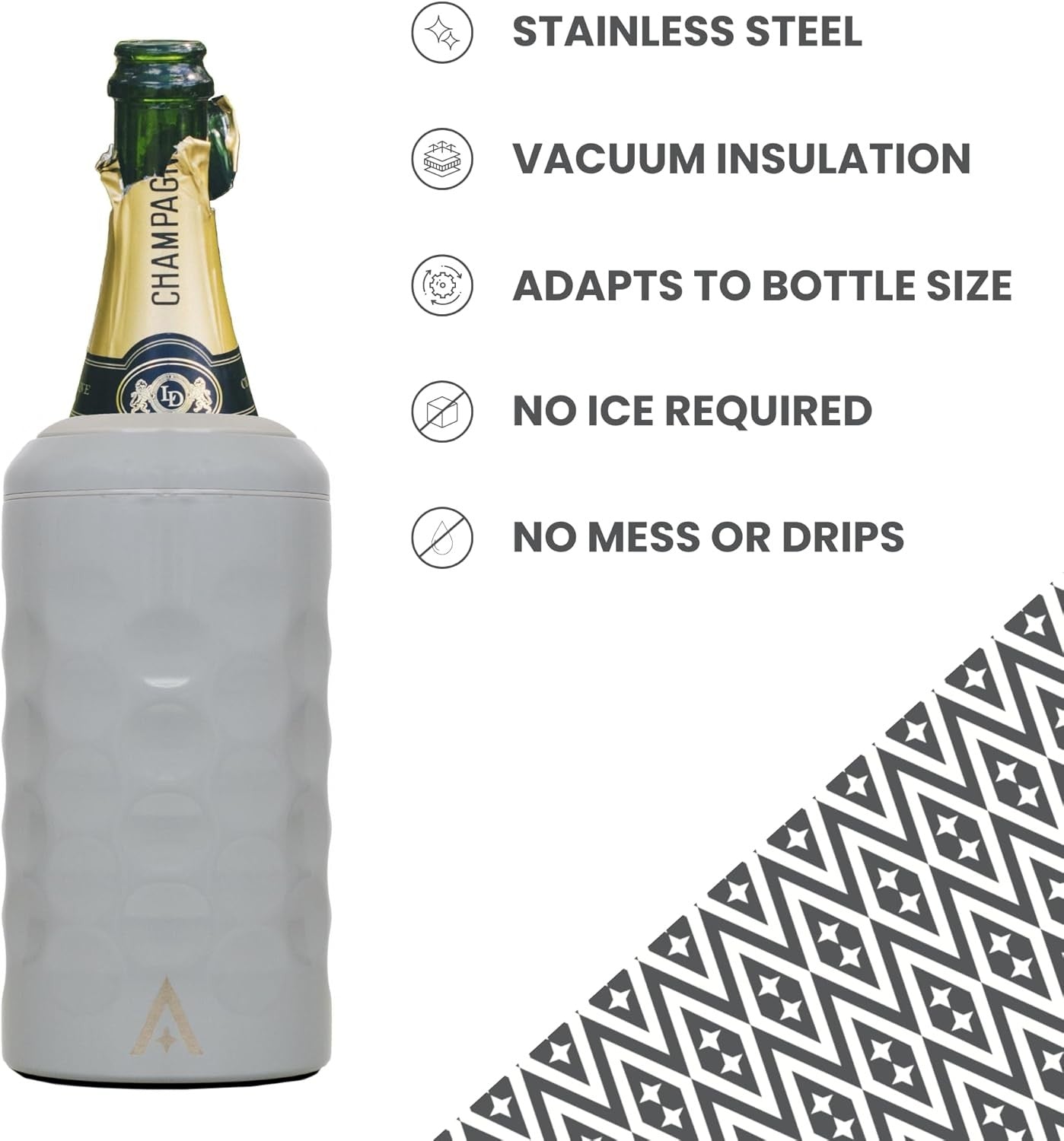 Wine Bottle Cooler Grey Stainless Steel Double Wall Vacuum Chiller Gift