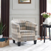 Beige Tartan Tub Chair Armchair Accent Seat Lounge Bedroom Reading Corner