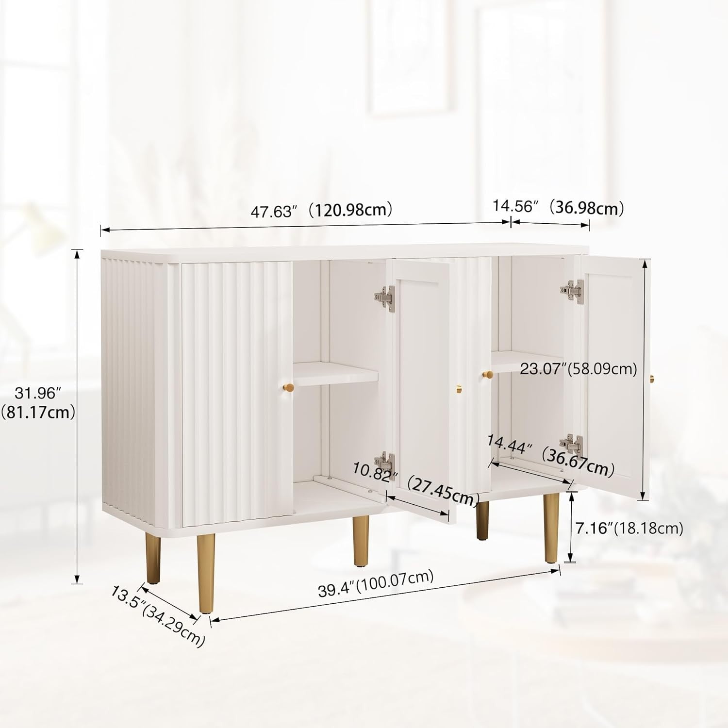 Modern 4-Door Sideboard Cabinet with Removable Shelves, Storage Buffet