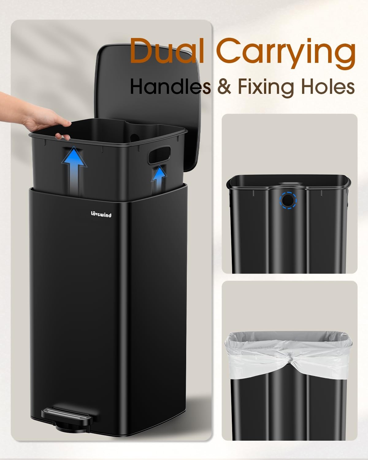 30L Black Pedal Kitchen Bin Soft Close Stainless Steel