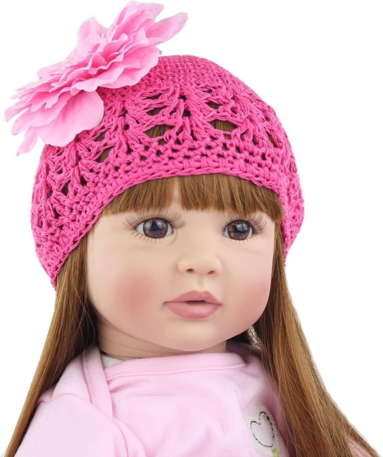 24in Lifelike Reborn Baby Girl Doll Soft Silicone Vinyl Long Hair