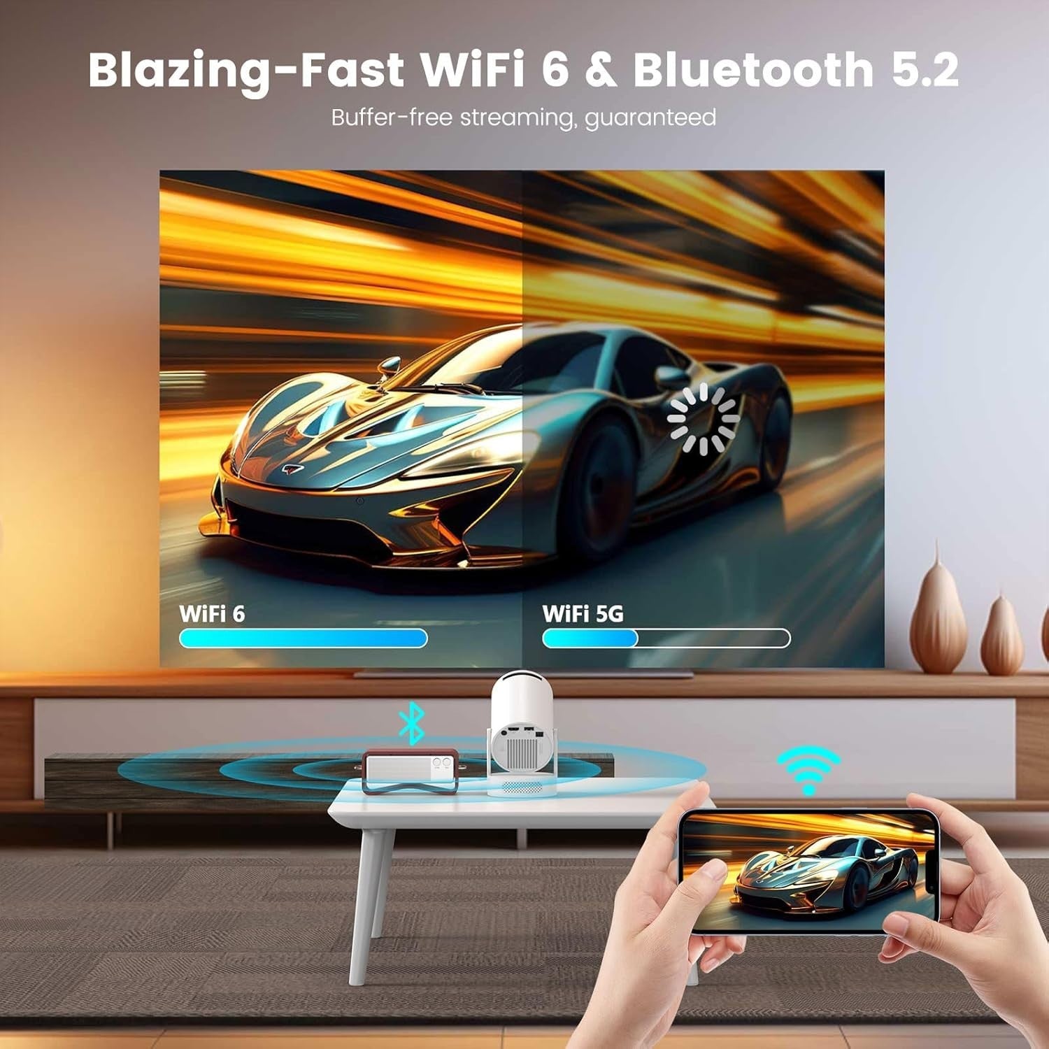 4K Smart Mini Projector 1080P WiFi 6 Bluetooth 210° Portable
