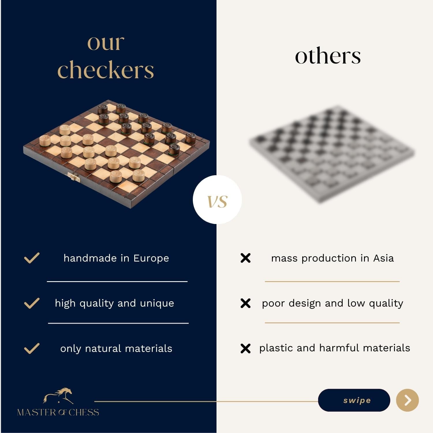 25cm Wooden Checkers Set | Folding 64-Square Travel Draughts Board | Compact Gam