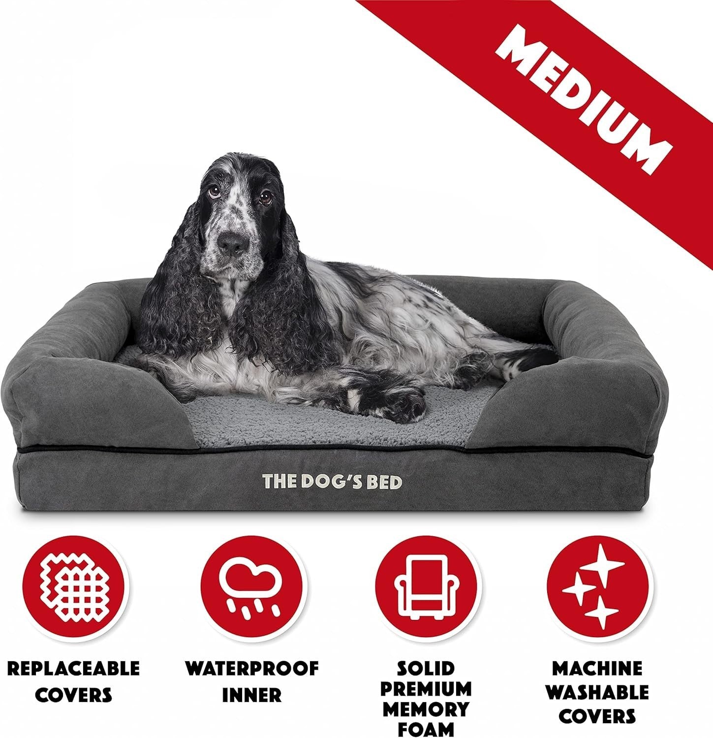 Medium Orthopedic Dog Bed Plush Memory Foam 77x60cm Grey