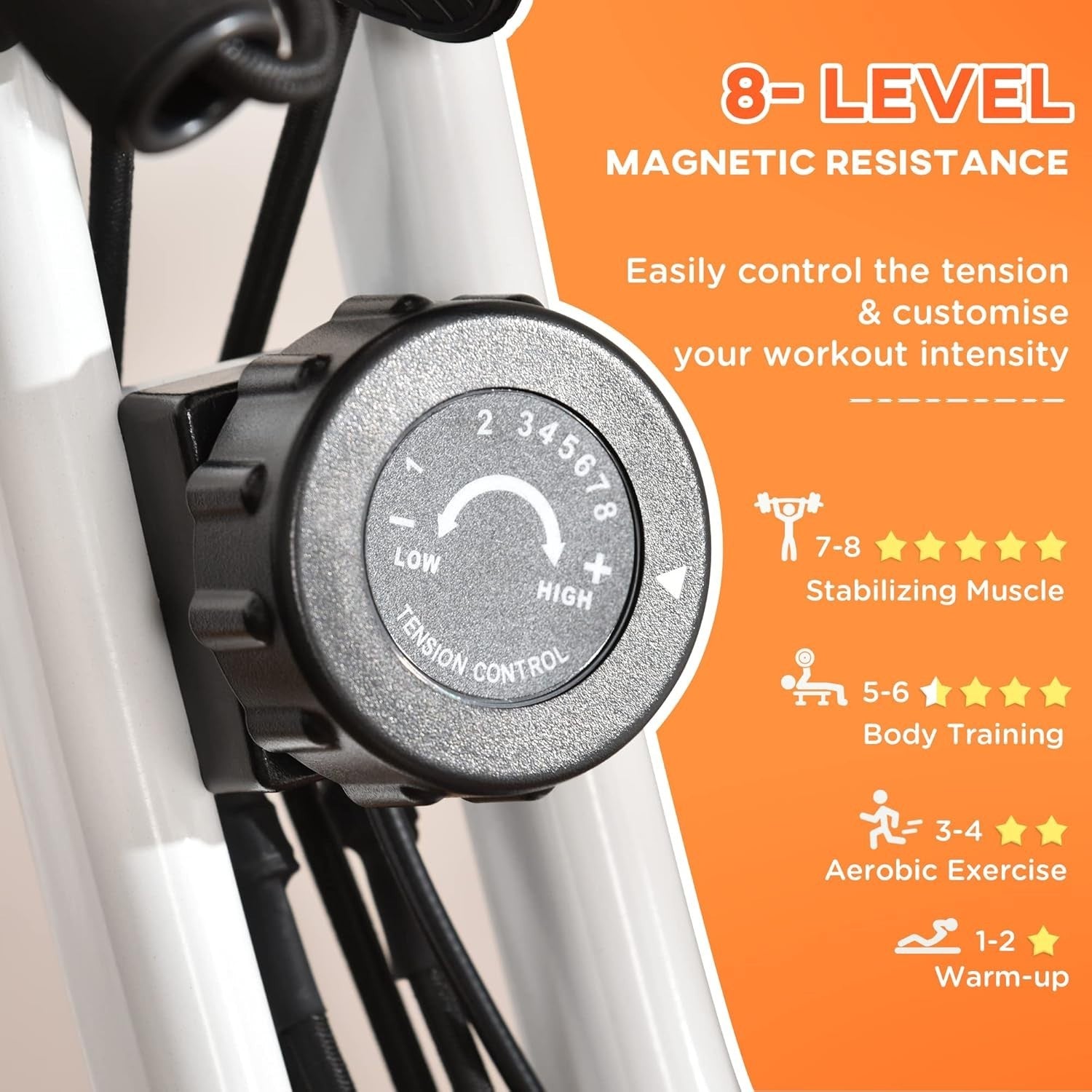 Orange 3-in-1 Folding Exercise Bike Magnetic Resistance LCD Pulse & Bands