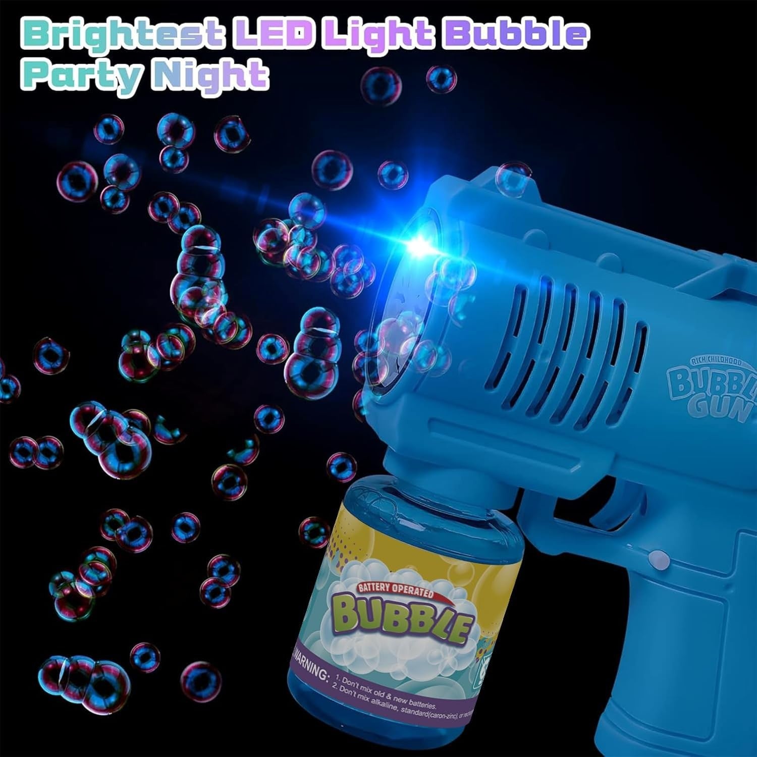 10 Hole LED Bubble Gun 10000+ Bubbles Kids Electric Toy Blue