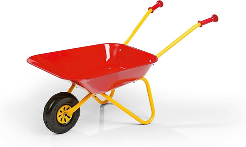 Kids Red Metal Wheelbarrow – Sturdy Garden Toy w/ Rubber Handles & Easy Build