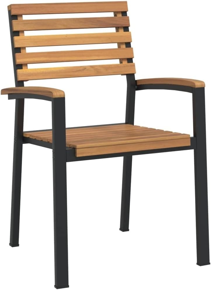 2 Pack Acacia Wood Stackable Patio Chairs Metal Frame Outdoor Armchairs