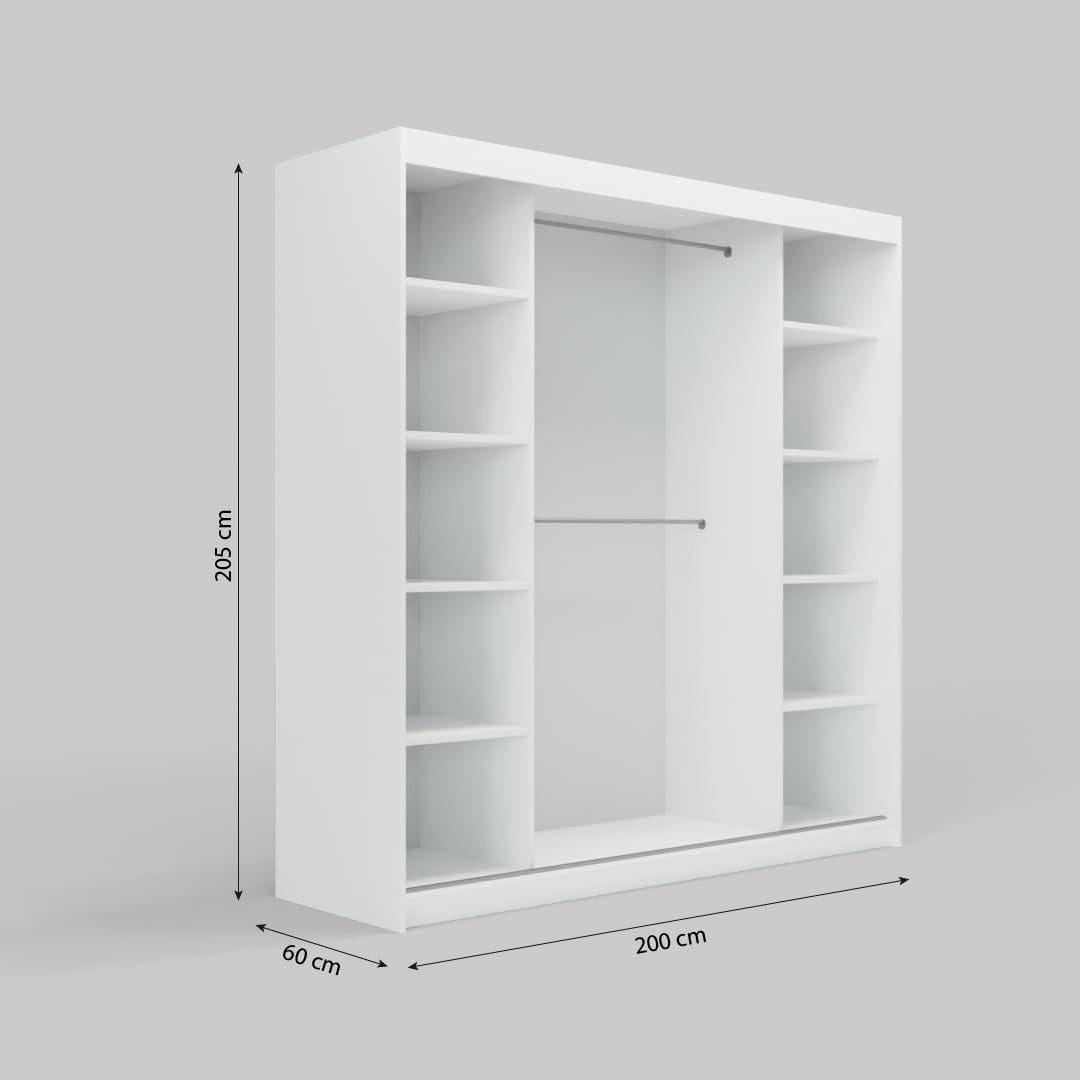 200cm Sliding Mirror Wardrobe with Drawers Modern Bedroom Storage