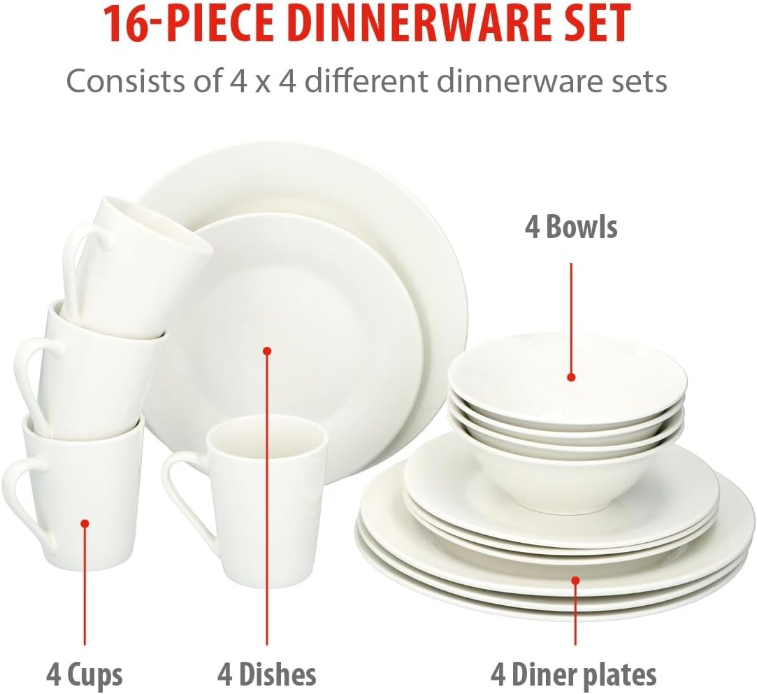 16pc Stoneware Dinner Set Plates Bowls Mugs Microwave Dishwasher Safe