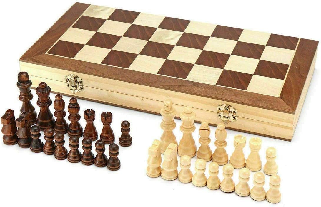 11.4" Magnetic Wooden Chess Set Folding Walnut Board Travel Game
