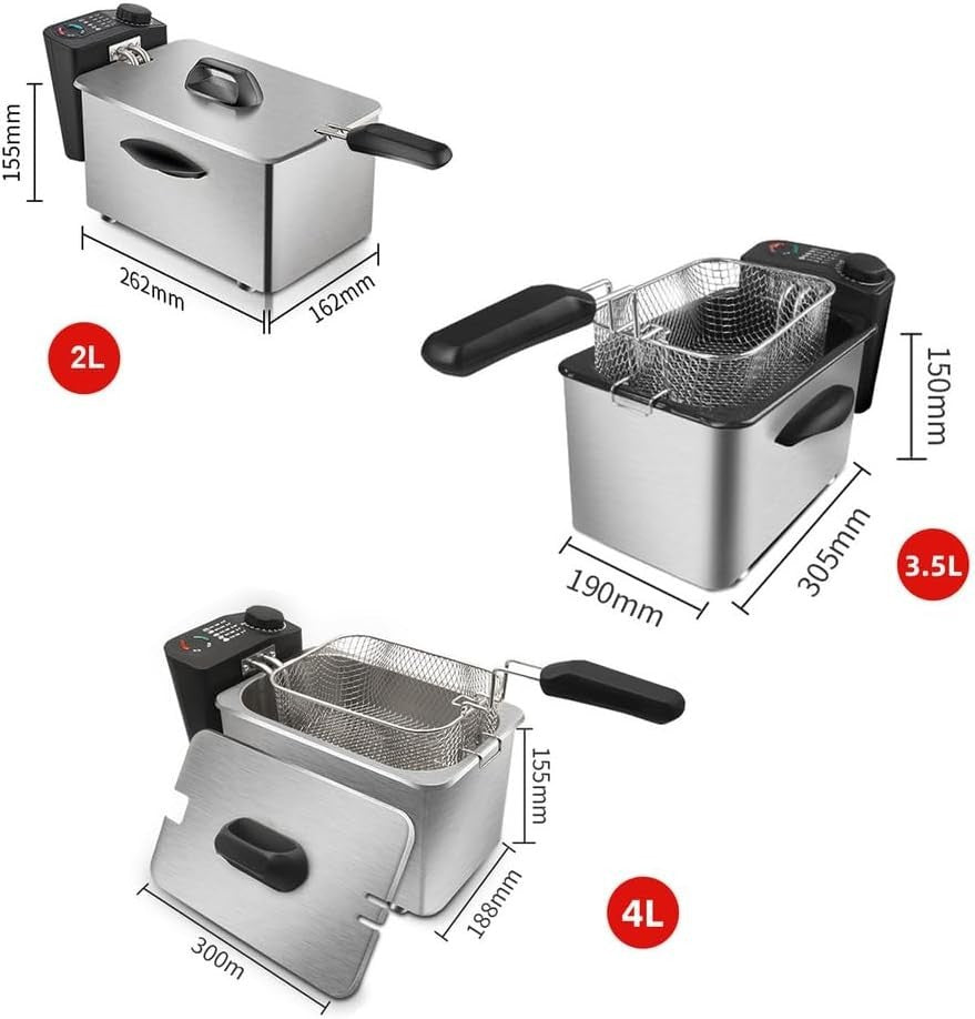 Electric Deep Fat Fryer 3.5L 1380W Stainless Steel Adjustable Temp Countertop