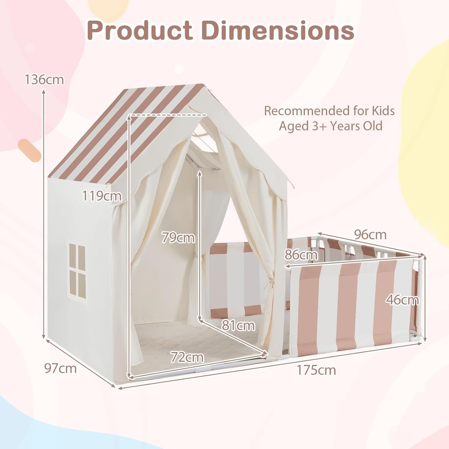 Kids Play Tent Beige Coffee Castle with Lights Mat Indoor Toddler Playhouse
