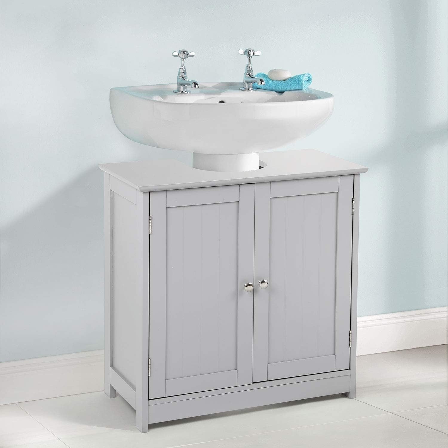 Under Sink Cabinet Grey 60cm – Bathroom Storage Unit with Shelf & Doors