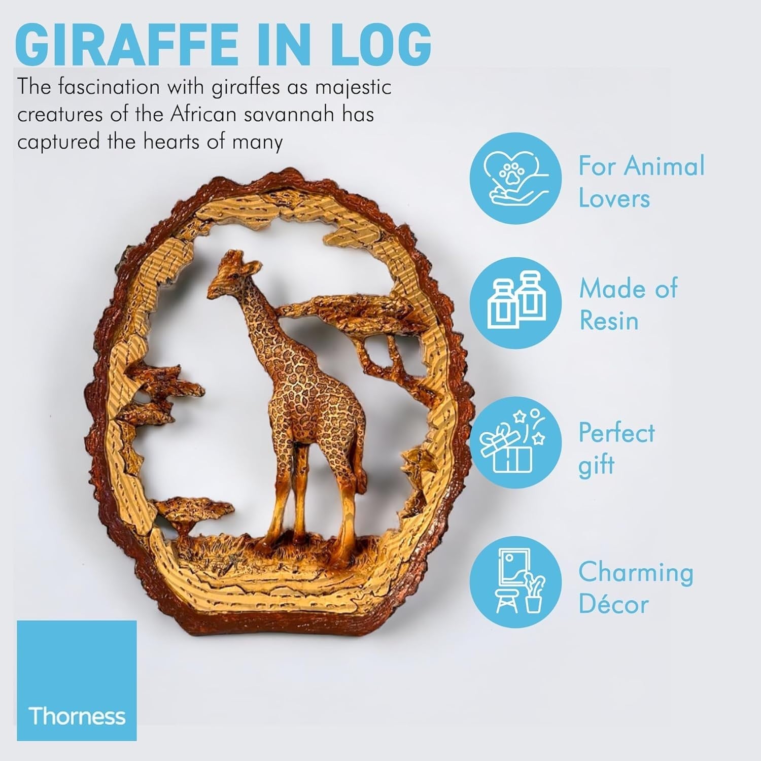 Wood Effect Giraffe Ornament Home Decor | Rustic Resin Sculpture | 17.5cm