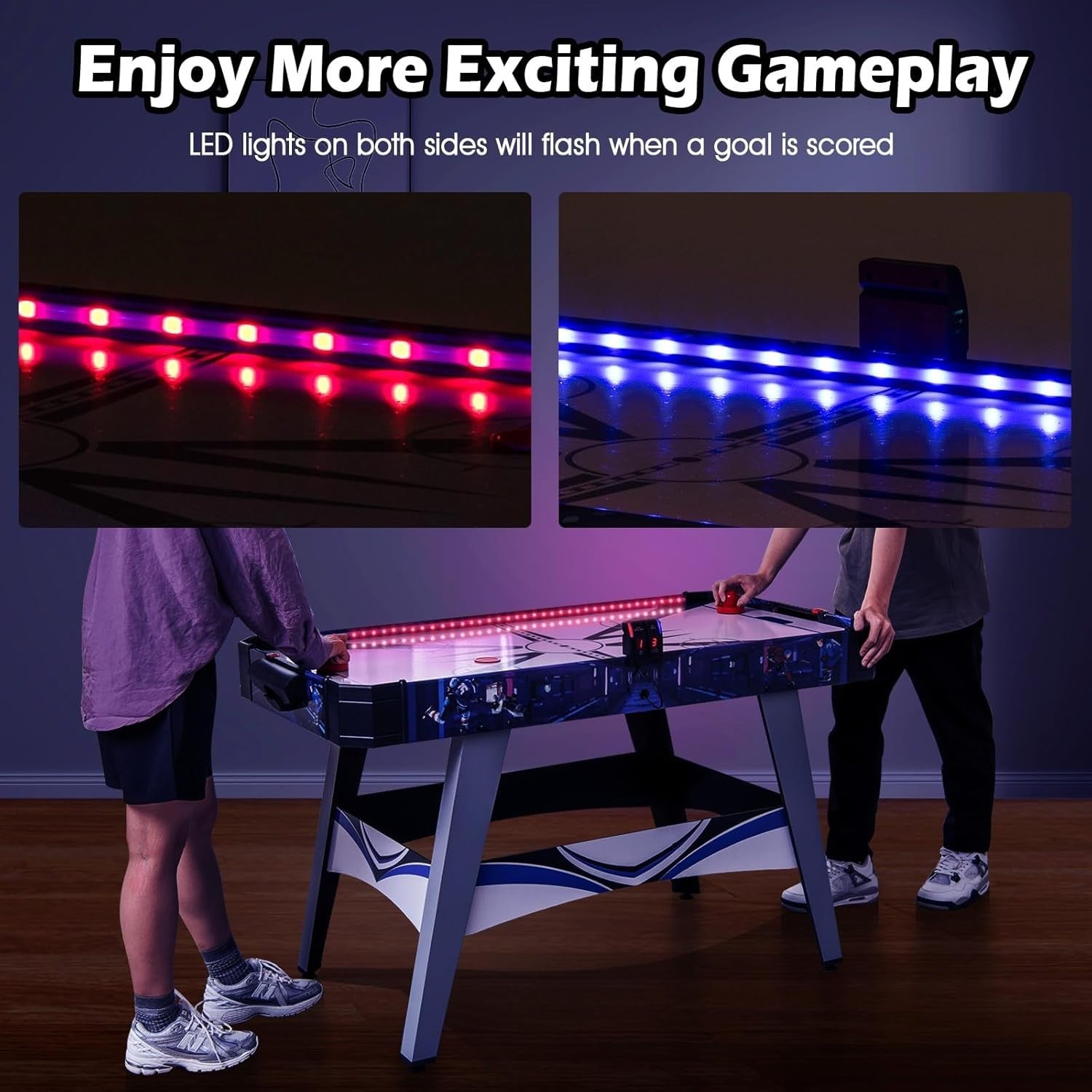 LED Light Up Air Hockey Table 54in 12V Powered Indoor Arcade Game