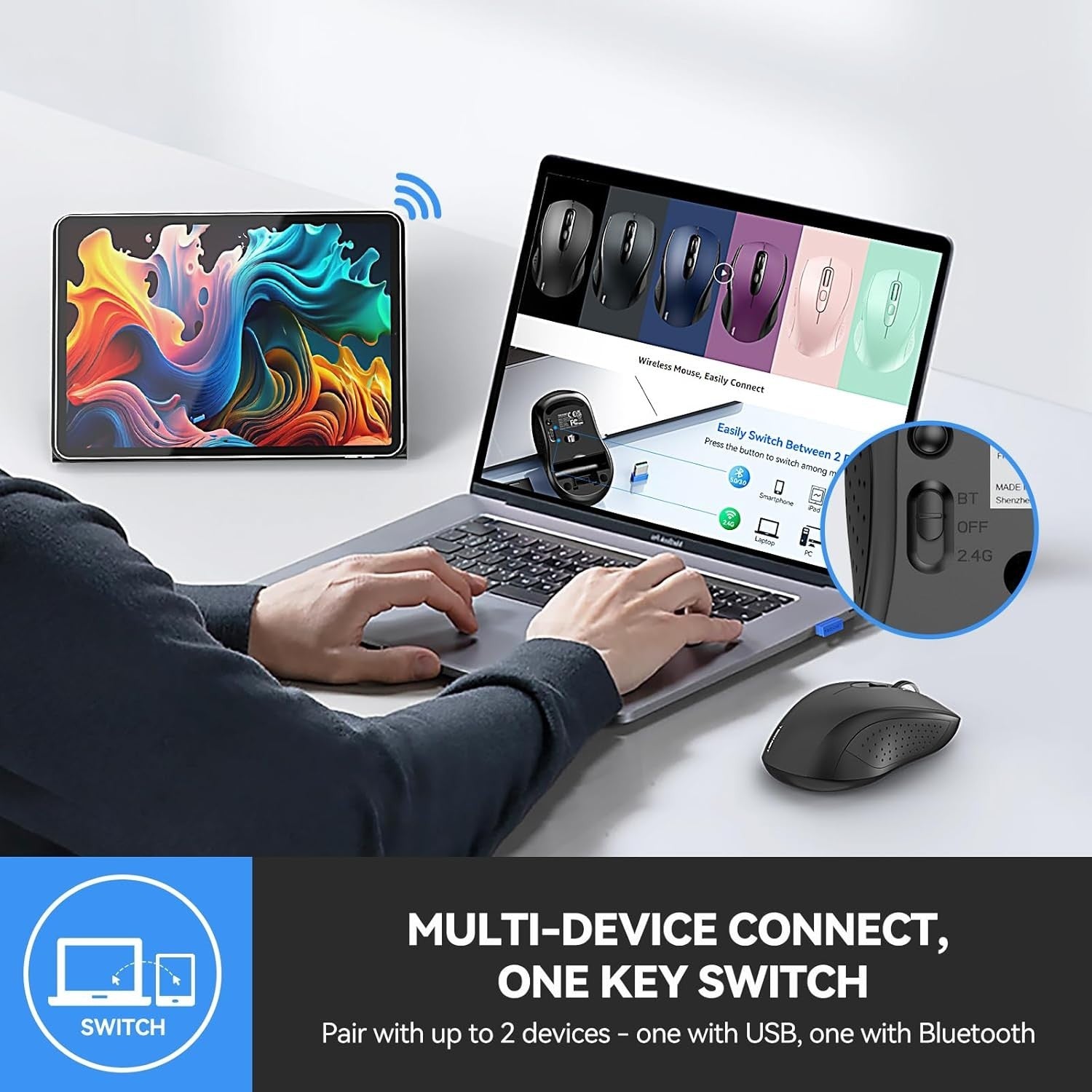 Wireless Bluetooth Mouse 4000DPI Multi Device Ergonomic Long Battery Laptop PC