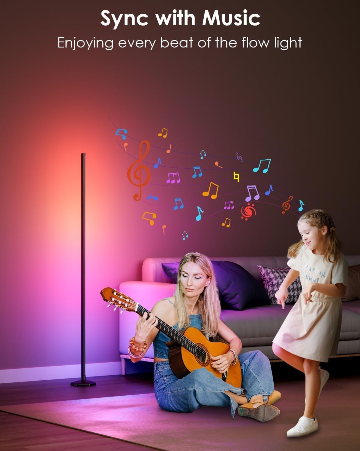 RGB LED Corner Floor Lamp 2 Pack App Remote Music Sync Ambient Light