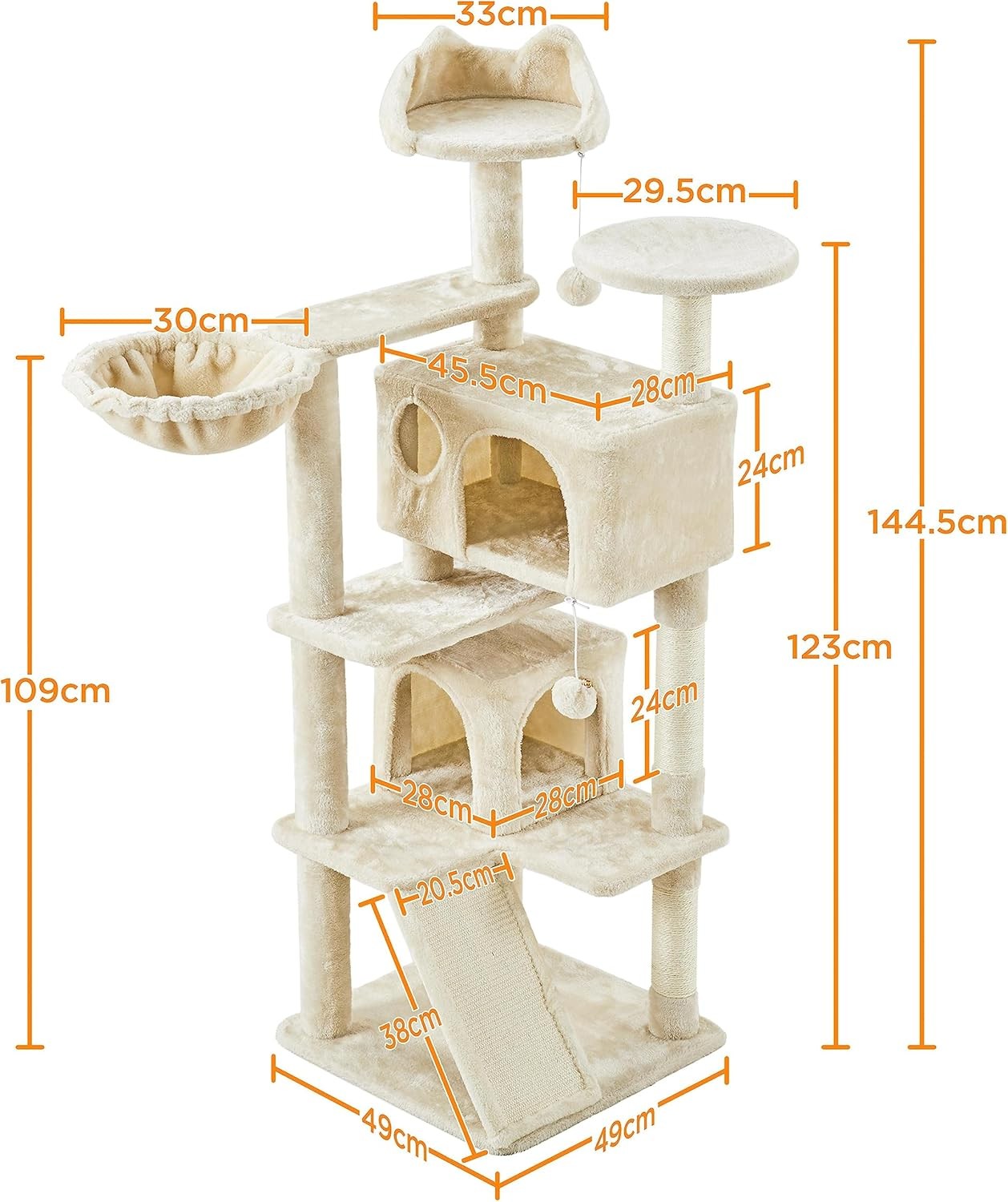 Large Cat Tree 144.5cm Multi Level Tower With Condos Scratching Ramp