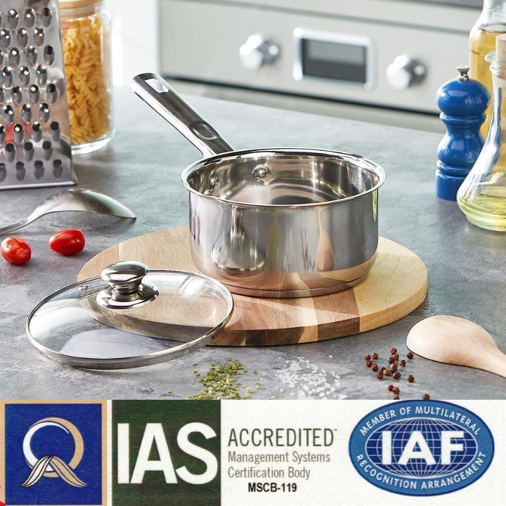 18cm Stainless Steel Saucepan Milk Pan with Glass Lid Induction Dishwasher Safe