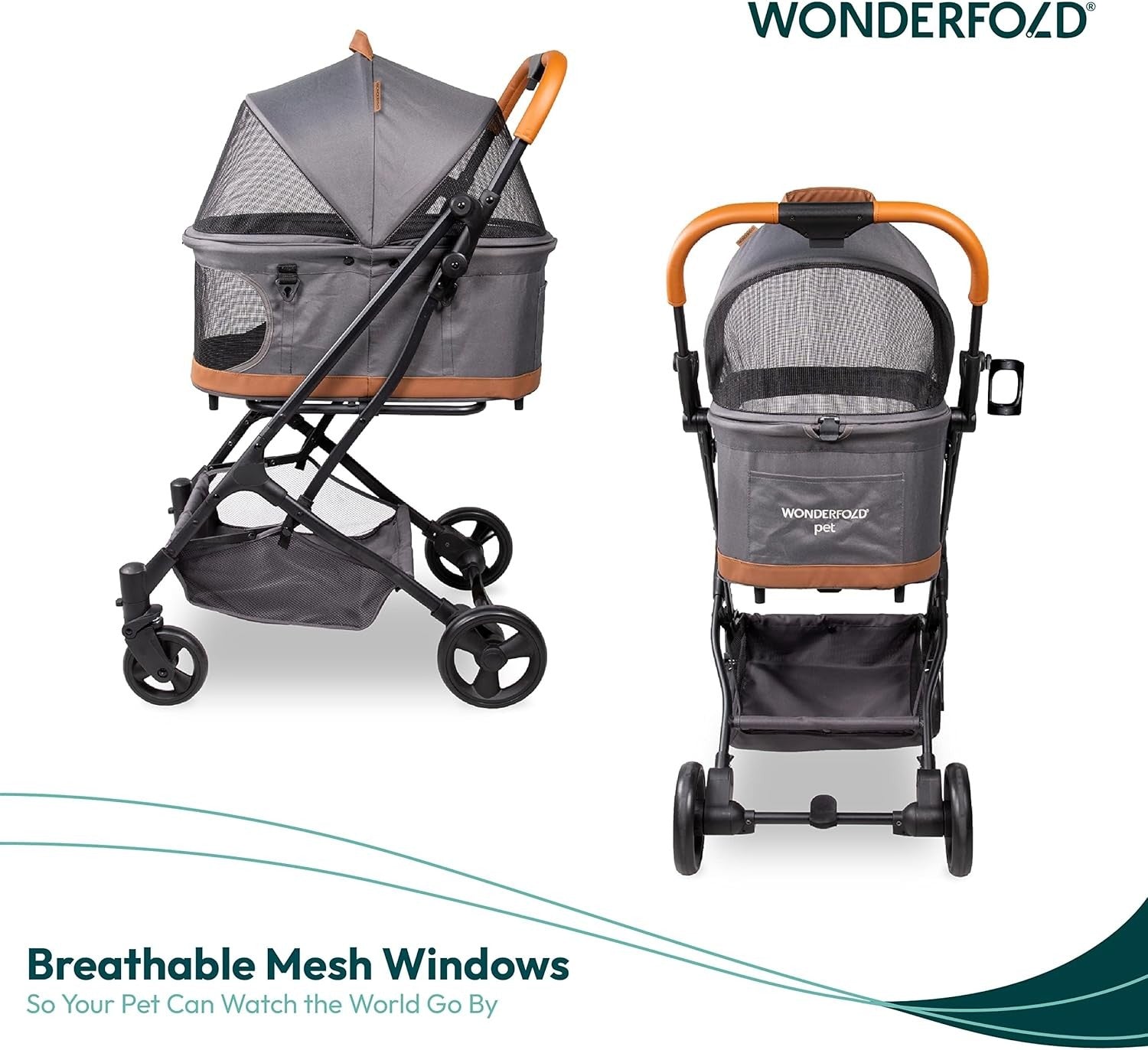 Pet Stroller with Removable Carrier Foldable One Step Brake Mesh Canopy