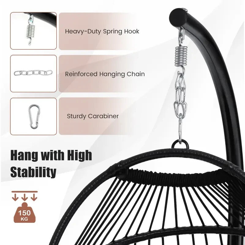 Hanging Egg Swing Chair with Stand & Cushions | 150kg Load | Indoor/Outdoor