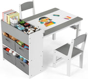 Kids Art Table & Chairs Set with Storage Boxes, Paper Roll Holder, Drawing Desk