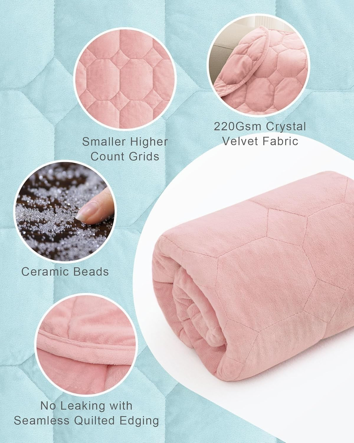 7lbs Weighted Lap Blanket Pink 29x24" Crystal Velvet for Travel & Relaxation