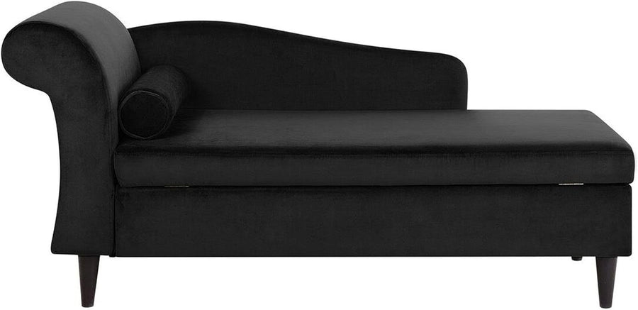 Black Velvet Left Hand Chaise Lounge with Storage Solid Wood Legs Comfort