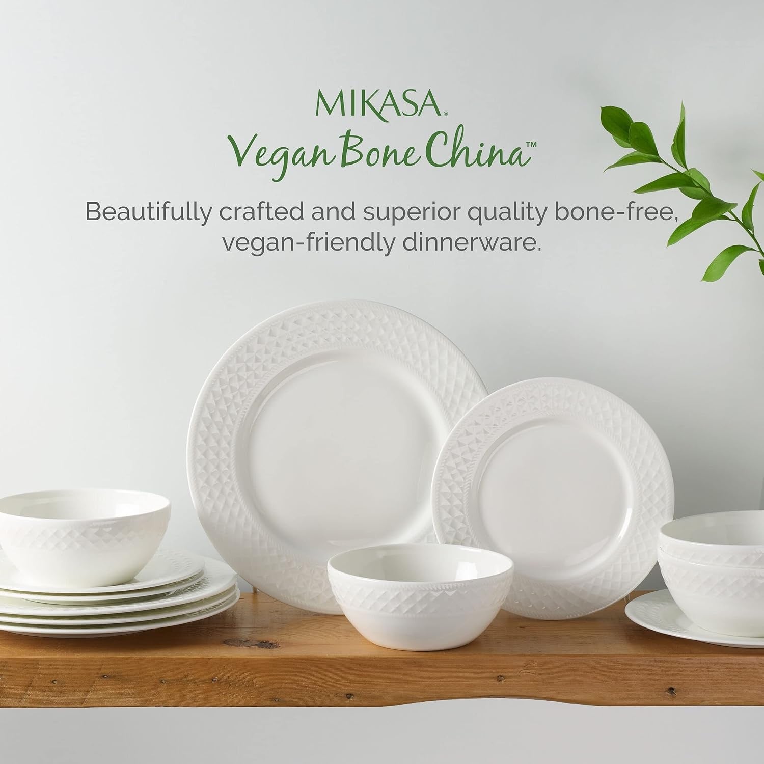 12 Piece Vegan Bone China Dinner Set Chip Resistant Plates Bowls