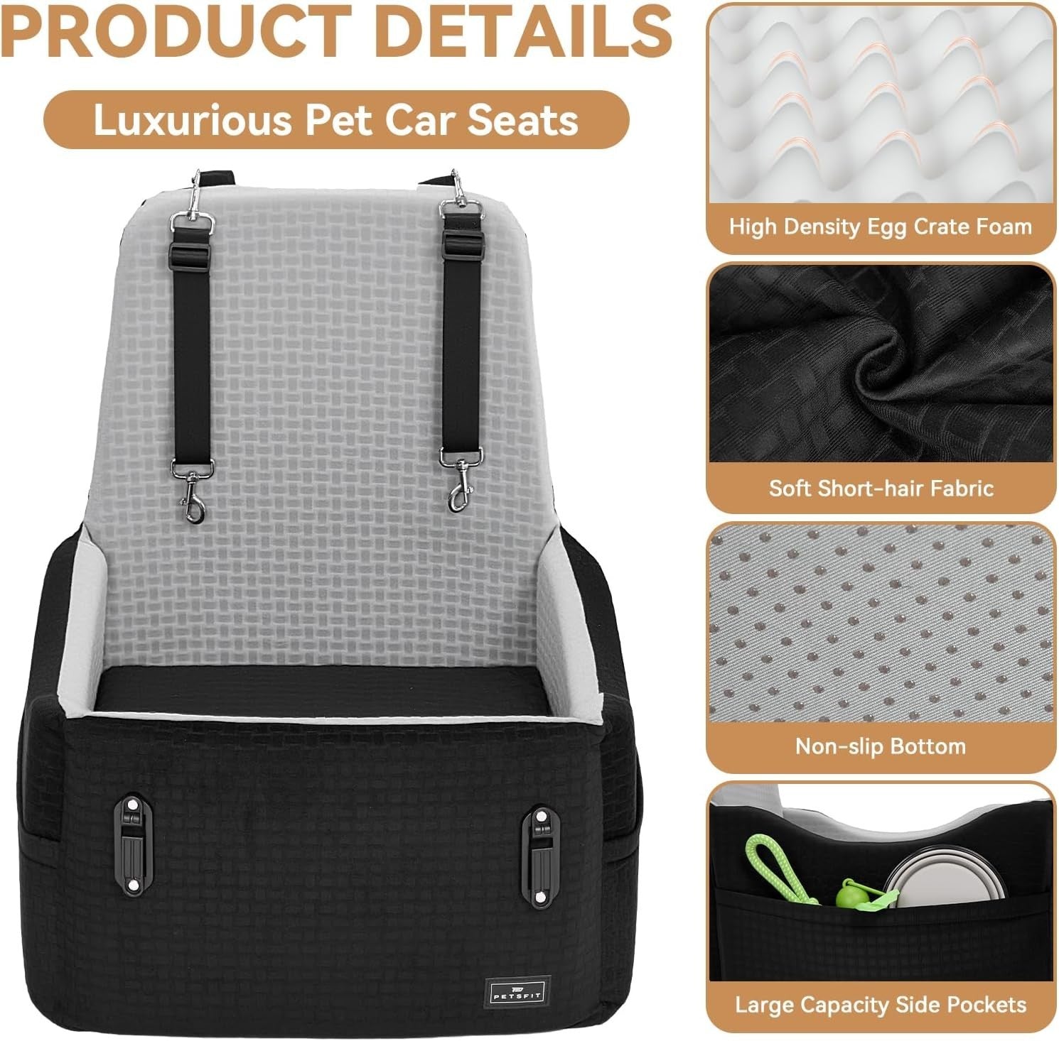 Dog Booster Car Seat 5in Foam Washable Travel Bed Dual Tethers 35lbs