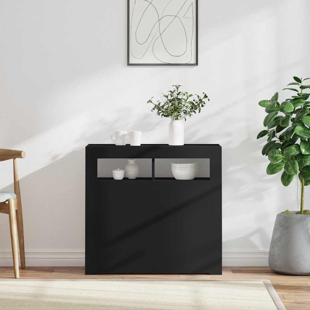 Modern LED Sideboard Cabinet Black Cupboard Storage Unit 80cm Living Room