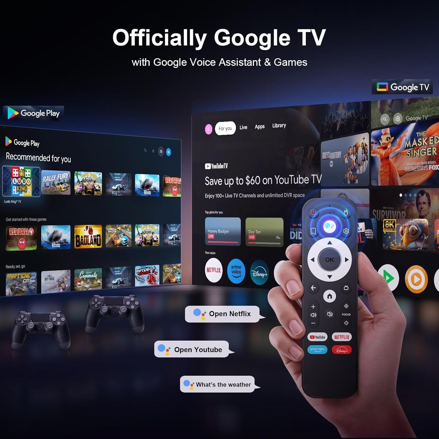 1200 ANSI Smart Projector 1080P 4K Ready WiFi 6 Google TV Netflix