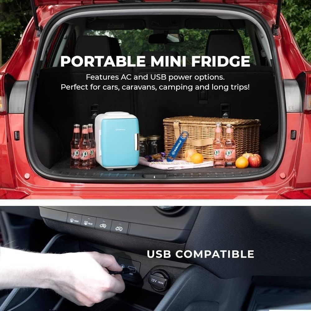 4L Mini Fridge Cooler & Warmer Portable USB AC Compact White/Blue