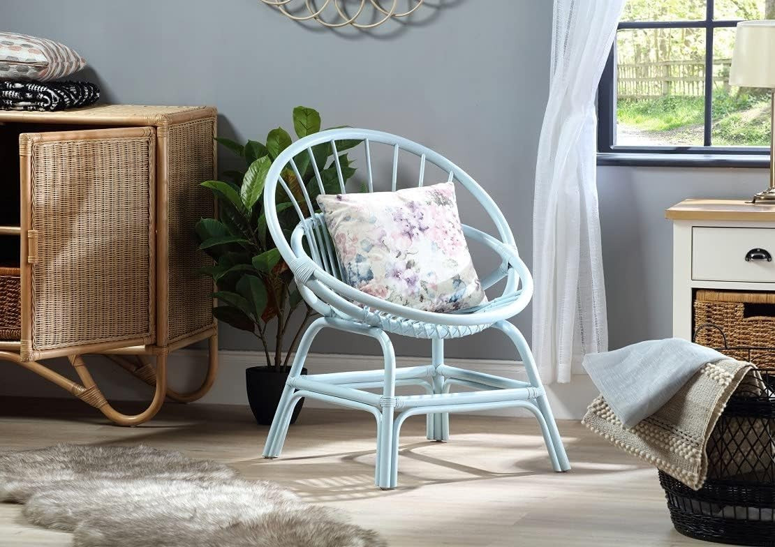 Blue Rattan Wicker Moon Chair Indoor Cane Lounge Armchair Bedroom
