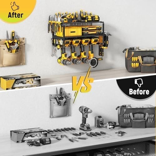3-Tier Wall Mounted Power Tool Organizer 4 Slots Alloy Steel