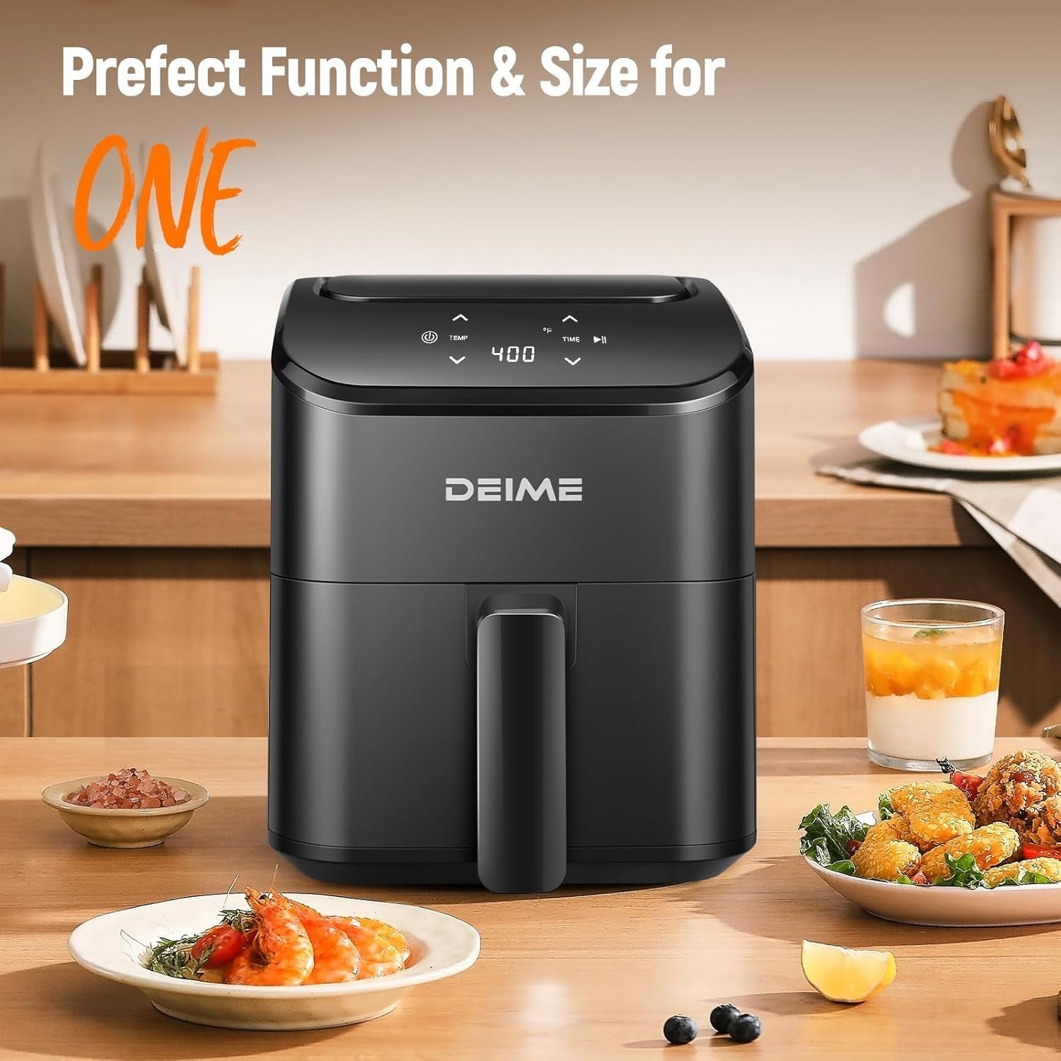 Compact Digital Air Fryer 2.8QT Mini Quiet Space Saving Touchscreen