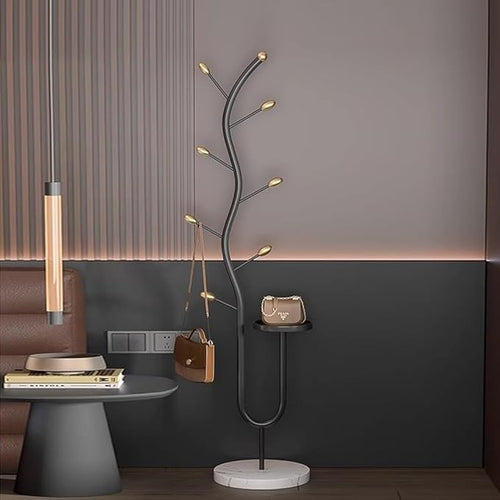 Luxury Black Metal Coat Rack Stand | Freestanding Tree Hall Stand with Marble