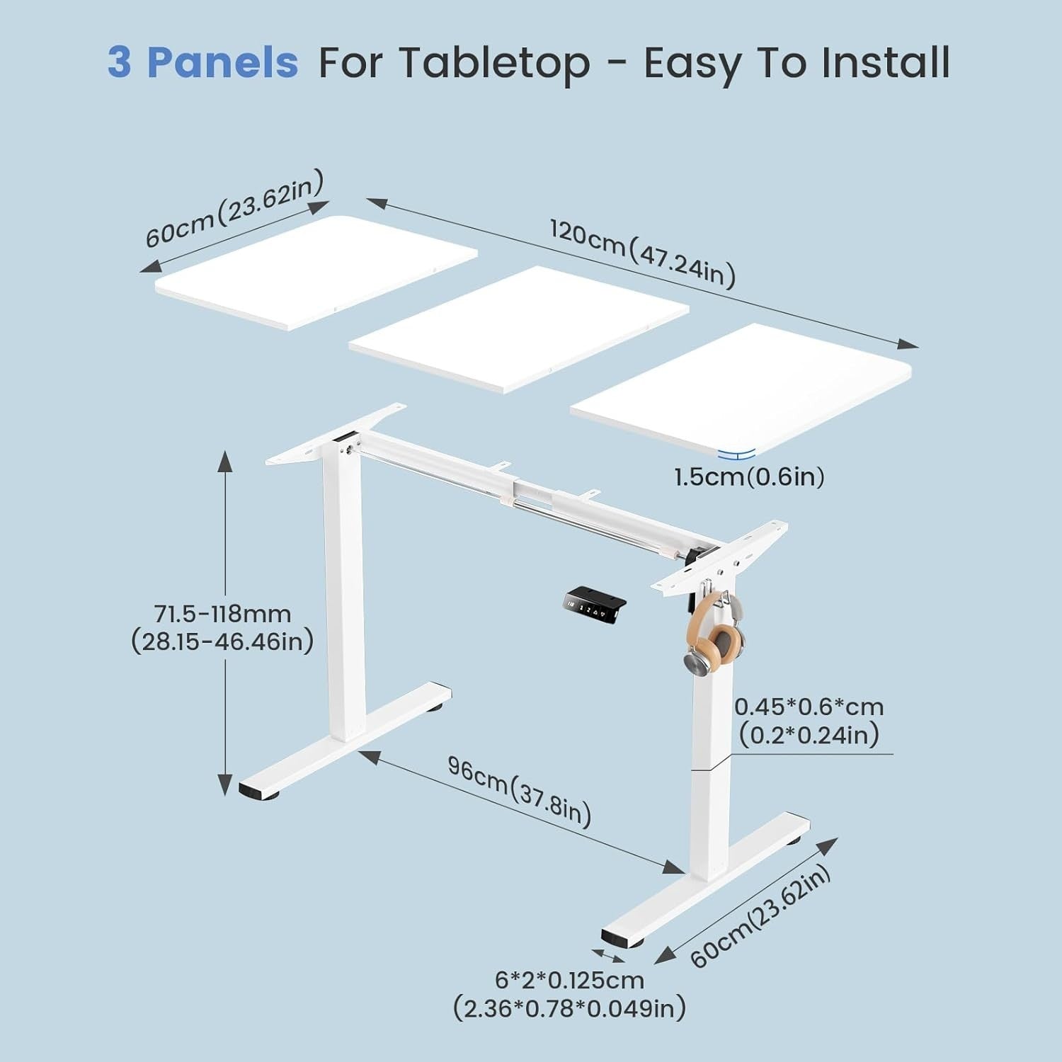 White Electric Standing Desk 120×60cm w/ Memory Panel & USB – Adjustable Table
