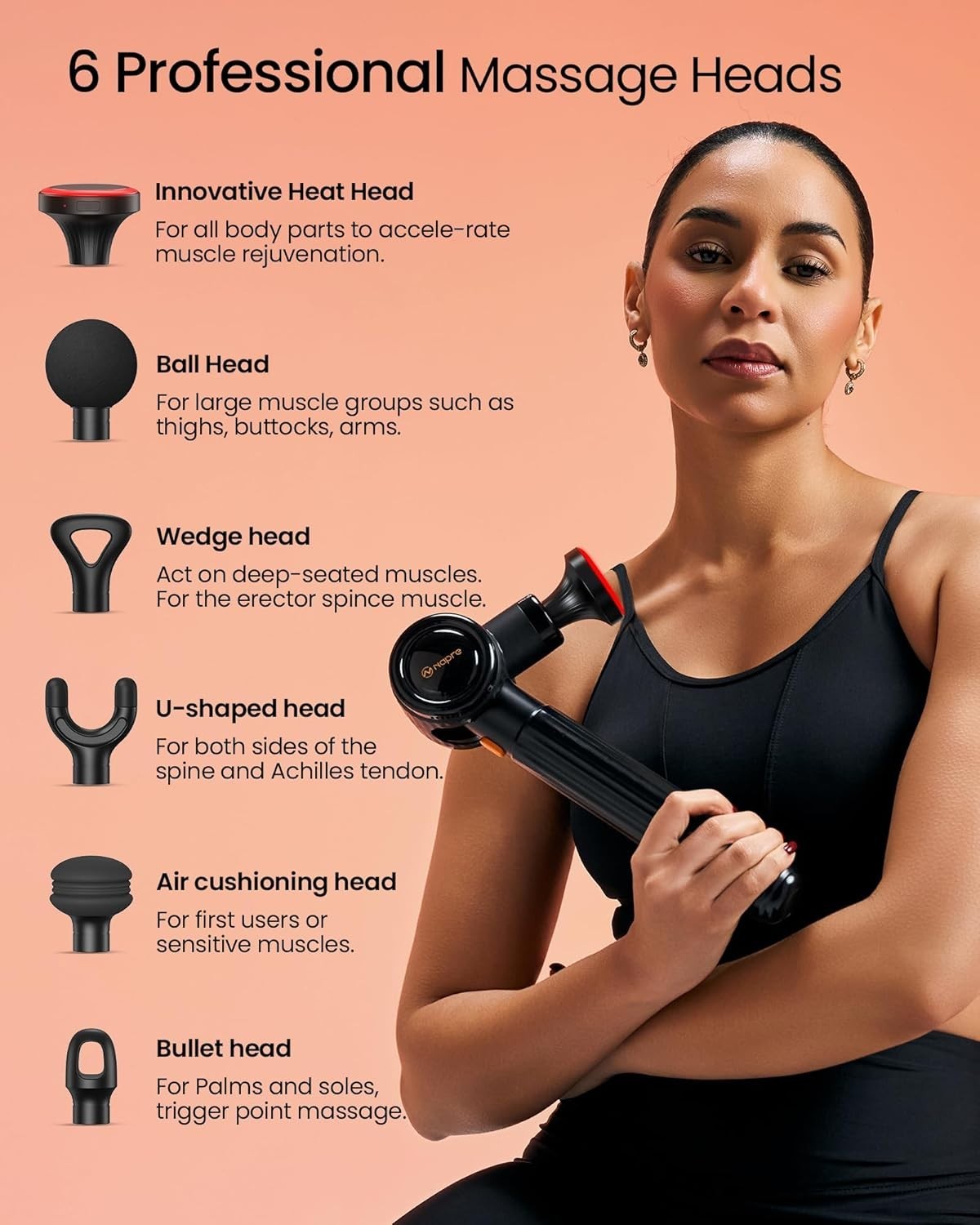 Massage Gun with Heat Deep Tissue Percussion Long Handle Red Light