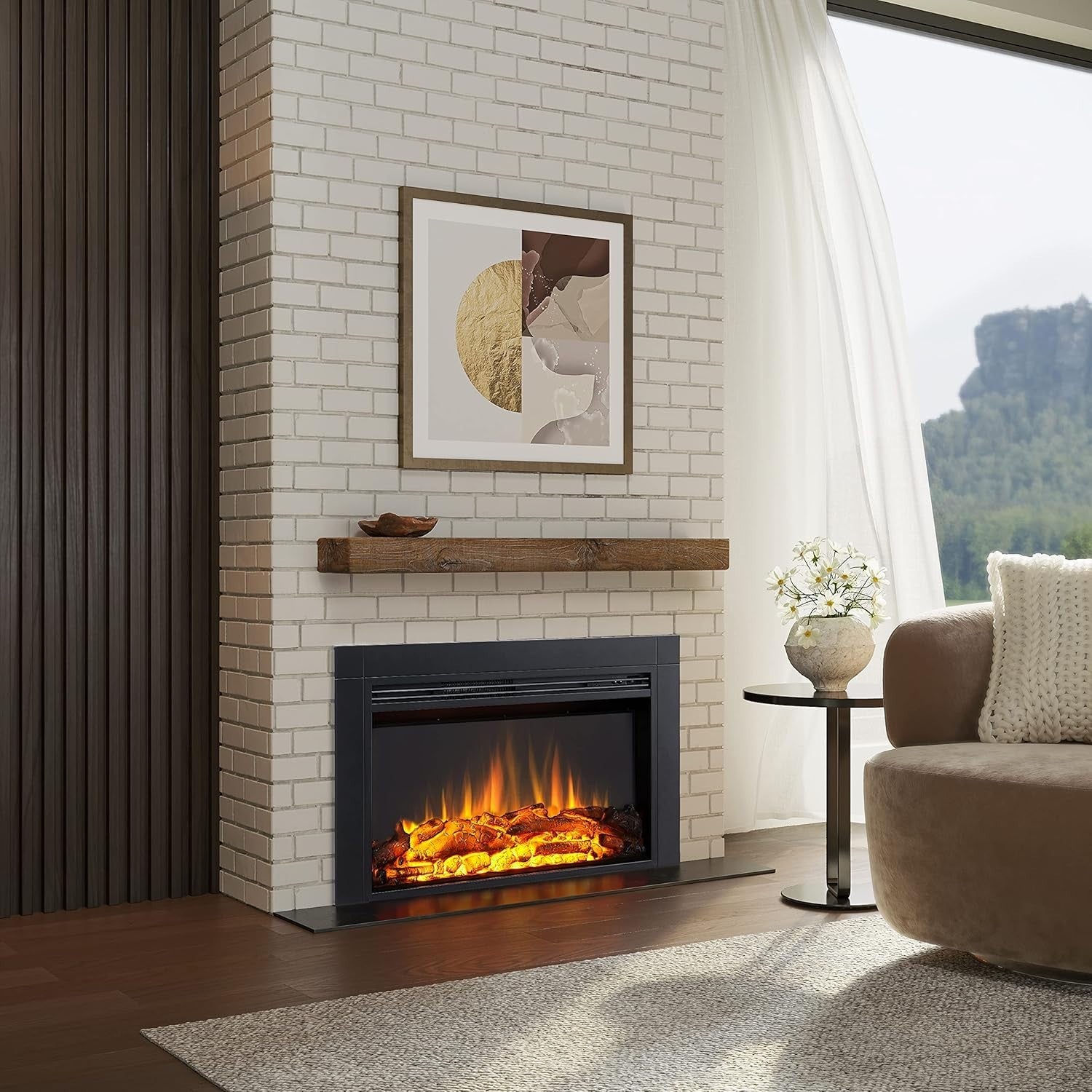 Electric Fireplace Insert 92cm Built-In LED Flame Heater Remote Control
